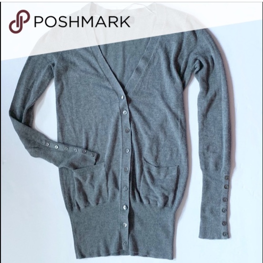 Zara Long Grey Cardigan with Shiny Buttons